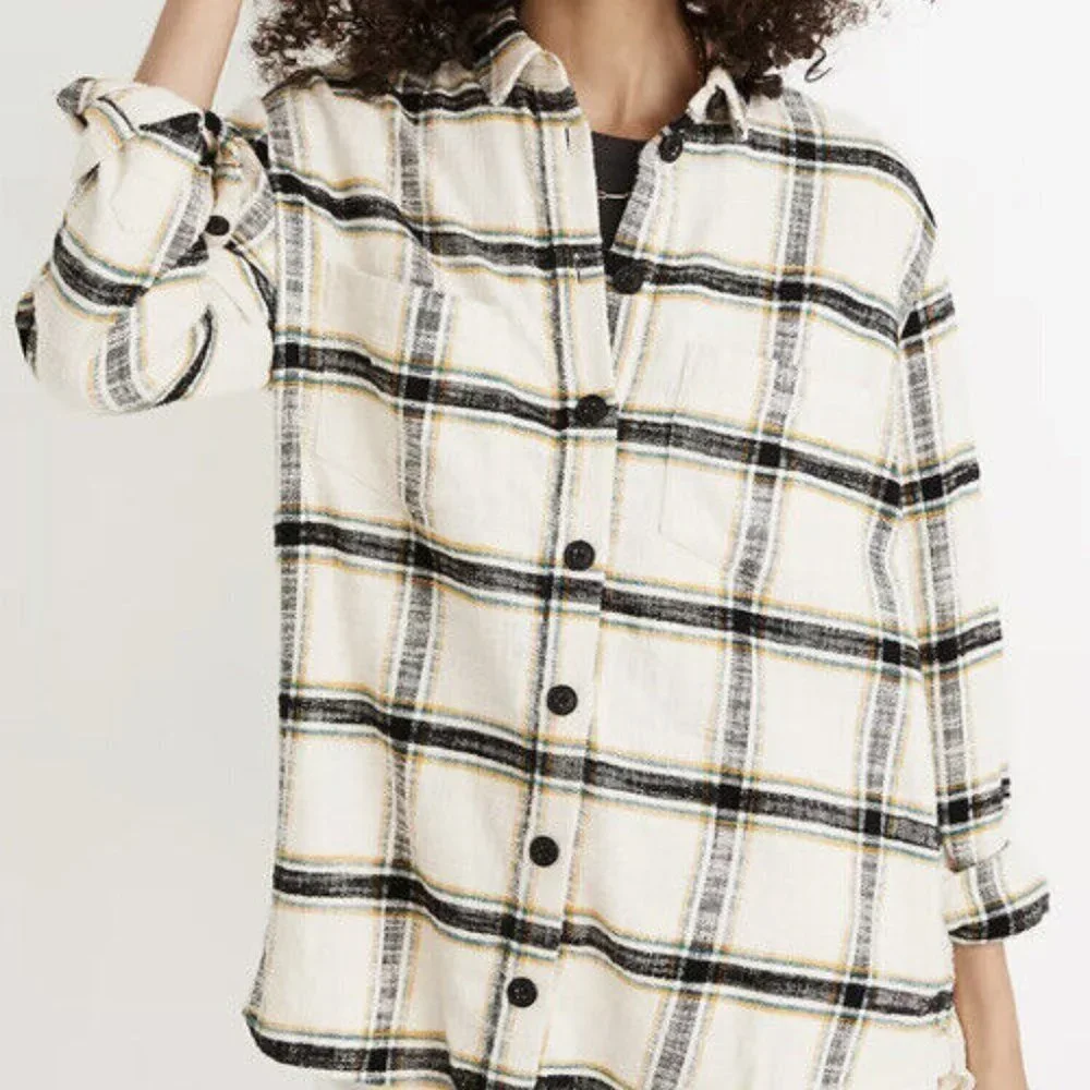 Madewell‎ Size S Oversized Ex-Boyfriend Flannel Shirt Caney Plaid Pockets MA866